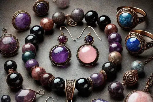 BRATARA SI BIJUTERI DIN PIETRE SEMIPRETIOASE DE CULOARE INCHISA MOV, NEGRU